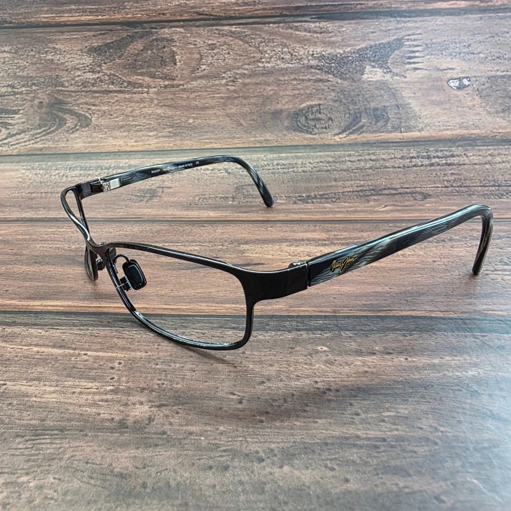 Maui Jim MJ-114-02 Black Marbled Grey Rectangular Eyeglass Frame Italy 54-17-135